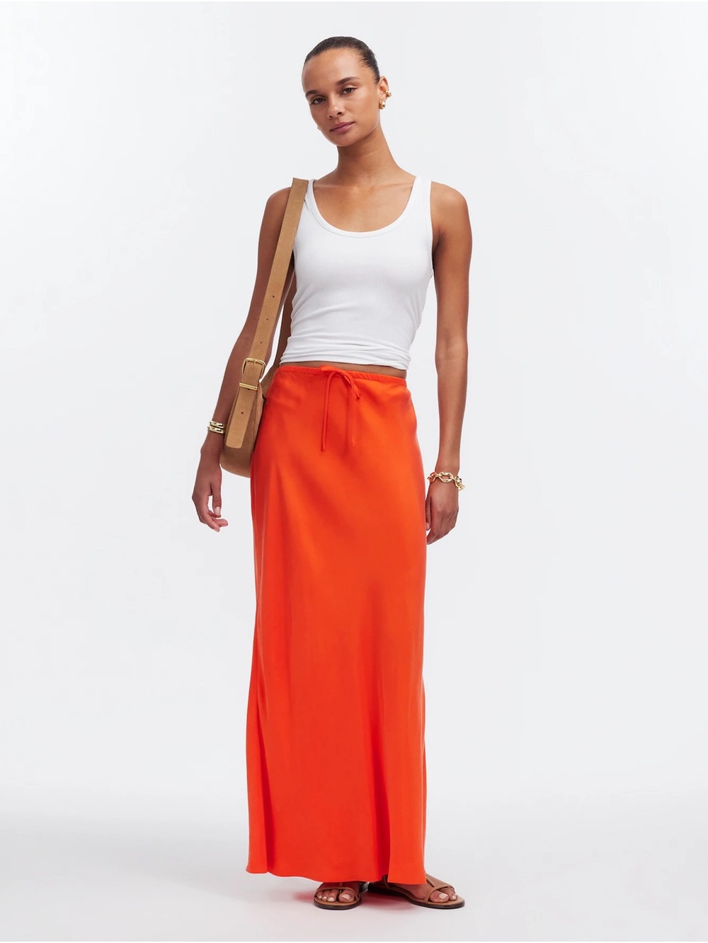 Madewell Tie-Waist Maxi Slip Skirt in Cupro Blend